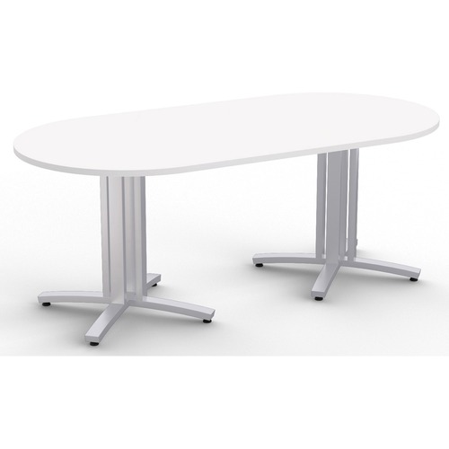 Special-T Structure 4X Structure Table - Designer White Racetrack, High Pressure Laminate (HPL) Top - Metallic Silver 3-Column Base - 2 Legs - 330 lb Capacity - 84" Table Top Length x 42" Table Top Width x 1.25" Table Top Thickness - 29" Height - Assembly