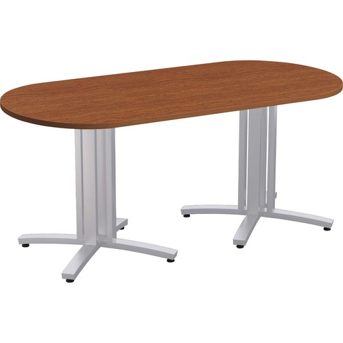 Special-T Structure 4X Structure Table - High Pressure Laminate (HPL) Racetrack, Wild Cherry Top - Metallic Silver 3-Column Base - 2 Legs - 330 lb Capacity - 72" Table Top Length x 36" Table Top Width x 1.25" Table Top Thickness - 29" Height - Assembly Re