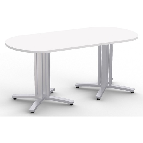 Special-T Structure 4X Structure Table - Designer White Racetrack, High Pressure Laminate (HPL) Top - Metallic Silver 3-Column Base - 2 Legs - 330 lb Capacity - 72" Table Top Length x 36" Table Top Width x 1.25" Table Top Thickness - 29" Height - Assembly