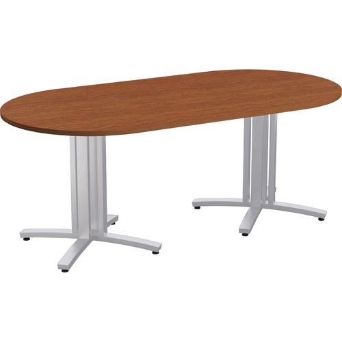 Special-T Structure 4X Structure Table - High Pressure Laminate (HPL) Racetrack, Wild Cherry Top - Metallic Silver 3-Column Base - 2 Legs - 330 lb Capacity - 84" Table Top Length x 42" Table Top Width x 1.25" Table Top Thickness - 29" Height - Assembly Re