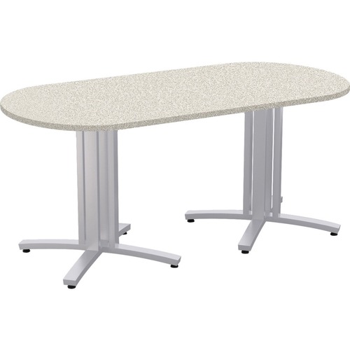 Special-T Structure 4X Structure Table - High Pressure Laminate (HPL) Racetrack, White Nebula Top - Metallic Silver 3-Column Base - 2 Legs - 330 lb Capacity - 72" Table Top Length x 36" Table Top Width x 1.25" Table Top Thickness - 29" Height - Assembly R