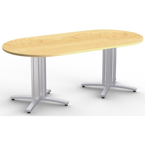 Special-T Structure 4X Structure Table - High Pressure Laminate (HPL) Racetrack, Kensington Maple Top - Metallic Silver 3-Column Base - 2 Legs - 330 lb Capacity - 84" Table Top Length x 42" Table Top Width x 1.25" Table Top Thickness - 29" Height - Assemb