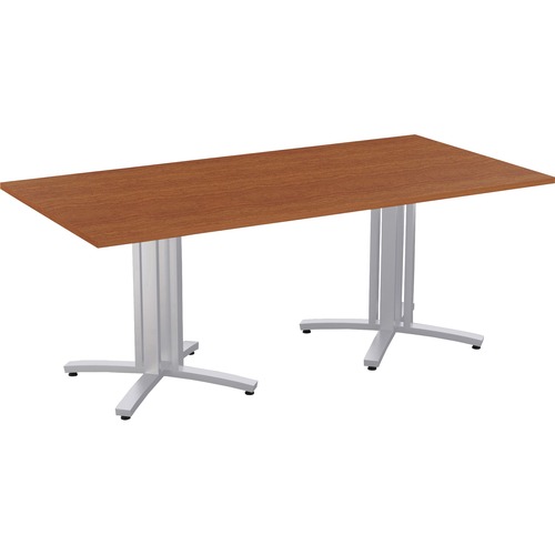 Special-T Structure 4X Structure Table - High Pressure Laminate (HPL) Rectangle, Wild Cherry Top - Metallic Silver 3-Column Base - 2 Legs - 330 lb Capacity - 84" Table Top Length x 42" Table Top Width x 1.25" Table Top Thickness - 29" Height - Assembly Re