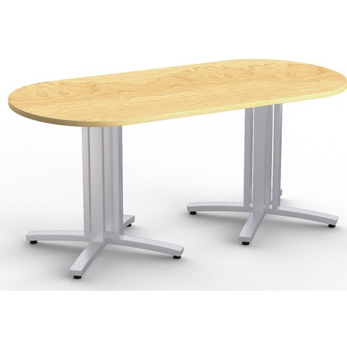 Special-T Structure 4X Structure Table - High Pressure Laminate (HPL) Racetrack, Kensington Maple Top - Metallic Silver 3-Column Base - 2 Legs - 330 lb Capacity - 72" Table Top Length x 36" Table Top Width x 1.25" Table Top Thickness - 29" Height - Assemb