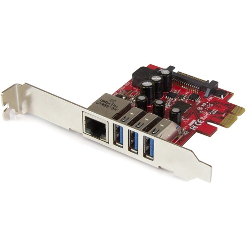 StarTech.com 3 Port PCI Express USB 3.0 Card + Gigabit Ethernet - 5Gbps - Running low on expansion slots? Merge USB 3.0 and GbE into a single PCIe combo card - 3 Port PCI Express USB 3.0 Card + Gigabit Ethernet - Fits Standard & Low-Profile PCs - UASP - S