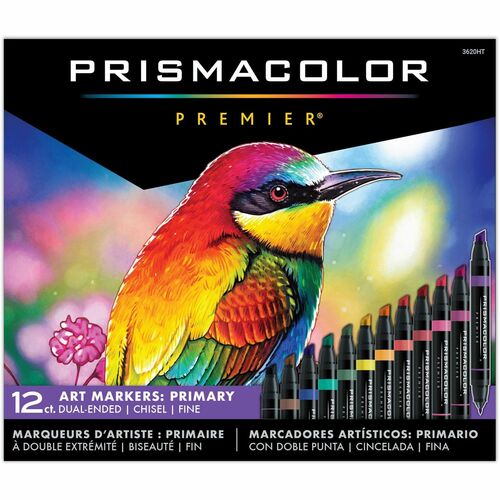 Prismacolor Premier Fine Art Markers - Fine Marker Point - Chisel Marker Point Style - Primary Alcohol Based Ink - 12 / Box
