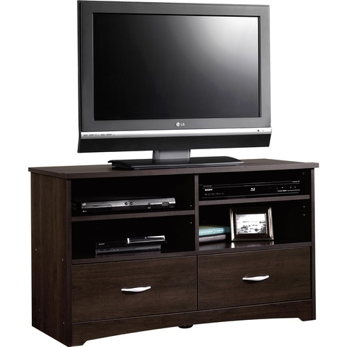 Sauder TV Stand - Up to 46" Screen Support - 95 lb Load Capacity - Flat Panel Display Type Supported - 24.13" Height x 41.63" Width x 16.13" Depth - Floor - Cinnamon Cherry - Metal, Wood, Engineered Wood