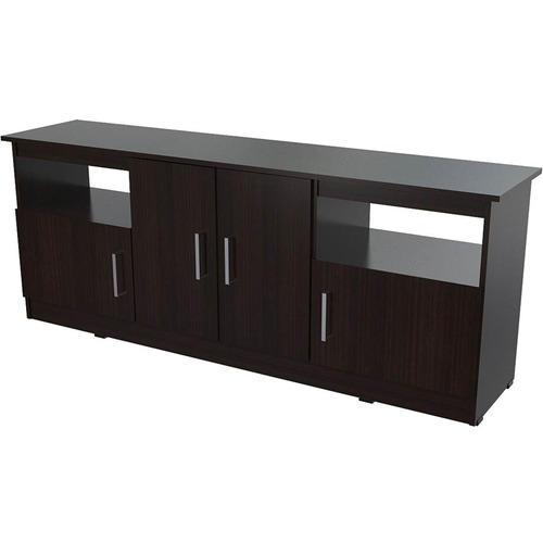 Inval TV Stand - Up to 60" Screen Support - 77.80 lb Load Capacity - Flat Panel Display Type Supported - 6 x Shelf(ves) - 24.21" Height x 62.99" Width x 14.17" Depth - Floor - Wenge Espresso, Laminated - Melamine, Engineered Wood, Chrome Metal, Medium Den