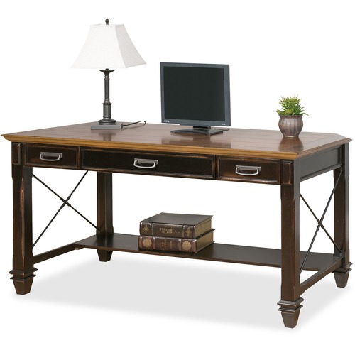 Martin Hartford Writing Desk - 3-Drawer - 60" x 28"31" - 3 x Keyboard, Storage, Utility Drawer(s) - 1 Shelve(s) - Material: Wood Veneer - Finish: Vintage Black - AC Power Outlet, USB Connection - For Keyboard, Pencil, Home Office, Decoration