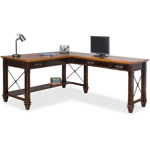 Martin Hartford Right Hand Facing Open L-Shaped Desk - 4-Drawer - 60" x 75.5"31" - 4 x Keyboard, Storage, Utility Drawer(s) - Material: Wood Veneer - Finish: Vintage Black - AC Power Outlet, USB Connection - For Keyboard, Pencil, Home Office, Living Area