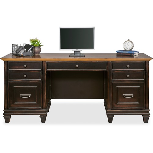 Martin Hartford Credenza - 5-Drawer - 69.5" x 21"31" - 5 x Keyboard, Storage, Utility, File Drawer(s) - 2 Door(s) - Material: Wood Veneer, Solid Wood - Finish: Vintage Black - Lockable Drawer, AC Power Outlet, Pull-out Printer Drawer, USB Connection - For