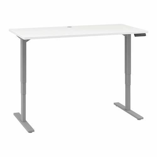 Bush Business Furniture 60W x 30D Height Adjustable Standing Desk in White - For - Table TopThermofused Laminate (TFL) Rectangle Top - Gray T-shaped Base - 2 Legs - 23" to 49" Adjustment x 59.45" Table Top Width x 29.37" Table Top Depth - 49" Height - Off