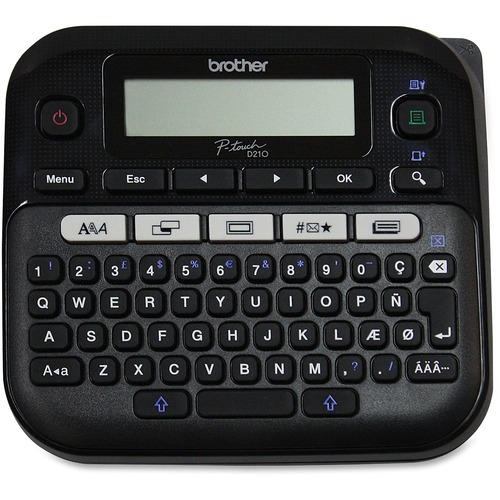 Brother PT-D210BK Easy-to-Use Label Maker - Thermal Transfer - 20 mm/s Mono - 180 dpi - Tape0.14" (3.50 mm), 0.24" (6 mm), 0.35" (9 mm), 0.47" (12 mm) - LCD Screen - Battery, Power Adapter - 6 Batteries Supported - AAA - Black - Handheld, Desktop - QWERTY
