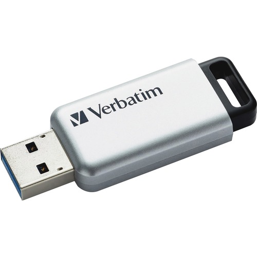 Verbatim 64GB Store'n' Go Secure Pro USB 3.0 Flash Drive with AES 256 Hardware Encryption - Silver - 64 GB - USB 3.0 - 256-bit AES - Lifetime Warranty - 1 Each - TAA Compliant