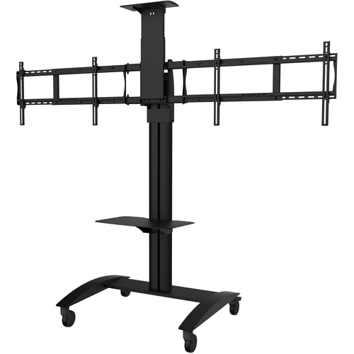 SmartMount Flat Panel Video Conferencing TV Cart for (2) 40" to 65" TVs - 40" to 65" Screen Support - 74.96 lb Load Capacity - 75.40" Height x 83.70" Width x 29" Depth - Floor - Textured, Powder Coated - Aluminum, Metal - Black - For Flat Panel, Display S