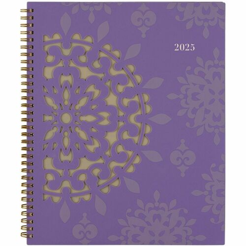 Cambridge Vienna Planner - Small Size - Weekly, Monthly - 12 Month - January 2024 - December 2024 - 1 Week, 1 Month Double Page Layout - 8 1/2" x 11" White Sheet - Wire Bound - Brown, Purple, Yellow - Poly - Tabbed, Reference Calendar, Contact Sheet, Note