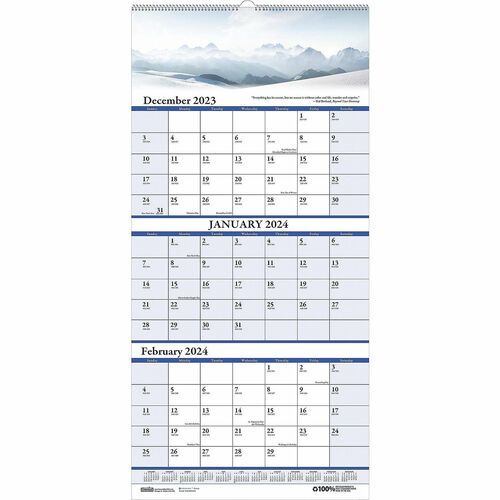 House of Doolittle Scenic 3-month Compact Wall Calendar - Julian Dates - Daily, Monthly - 14 Month - December 2022 - January 2024 - 1" x 1.13" Block - Wire Bound - Multicolor - 17" Height x 8" Width - Compact, Reference Calendar, Eyelet - 1 Each