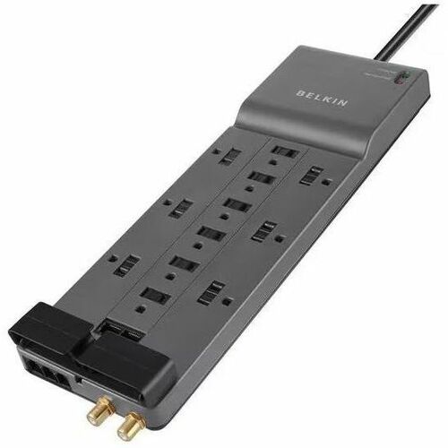 Lenovo Belkin 12-Outlet Home/Office Surge Protector with Phone/Ethernet/Coax Protection - 12 x AC Power - 4120 J - 125 V AC Input - Ethernet, Coaxial, RJ-11, Telephone, Phone/Fax - 10 ft