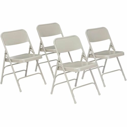 National Public Seating 300 Series All-Steel Folding Chair - Steel Frame Material - Four-legged Base - Gray - Polypropylene - 4 / Carton
