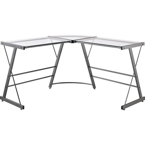 Altra Furniture Glass L-Shaped Computer Desk - Clear L-shaped Top - 150 lb Capacity - 30" Height x 51" Width x 51" Depth - Computer, Book - Assembly Required - Glass Top Material - Metal Frame Material
