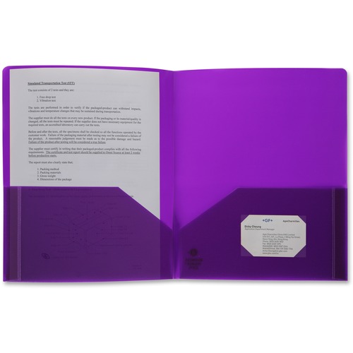 Business Source Letter Portfolio - 8 1/2" x 11" - 30 Sheet Capacity - 2 Pocket(s) - Purple - 1 Each = BSN20879