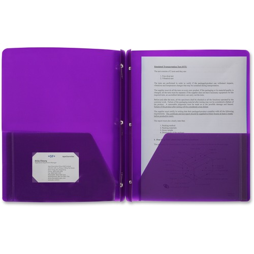 Business Source Letter Portfolio - 8 1/2" x 11" - 50 Sheet Capacity - 3 x Prong Fastener(s) - 2 Pocket(s) - Purple - 1 Each