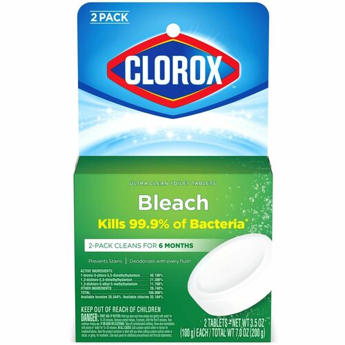Clorox Ultra Clean Toilet Tablets Bleach - For Toilet Bowl - 3.50 oz (0.22 lb) - 2 / Pack - 1 Each - Deodorize - White