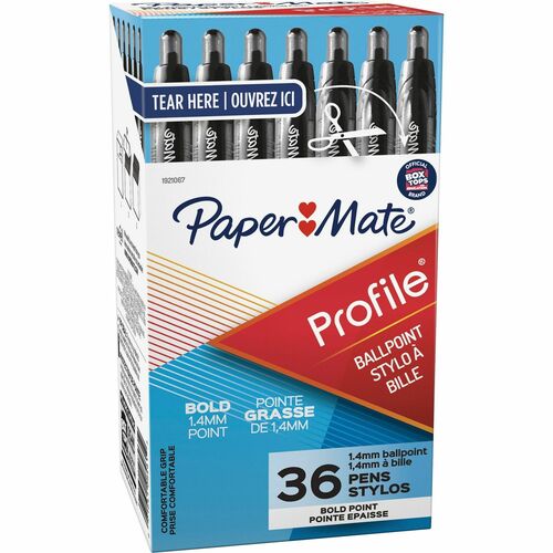 Paper Mate Retractable Profile Ballpoint Pens - Super Bold Pen Point - 1.4 mm Pen Point Size - Conical Pen Point Style - Refillable - Retractable - Black Gel-based Ink - Translucent Black Barrel - 36 / Pack