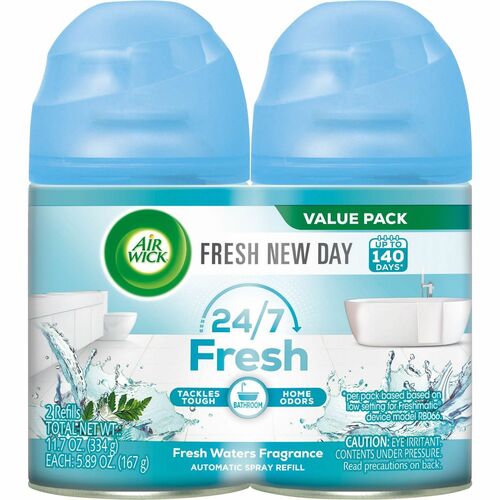 Air Wick Freshmatic Air Freshener Spray Refill - Aerosol - 5.90 oz - Fresh Waters - 60 Day - 2 / Pack - Odor Neutralizer