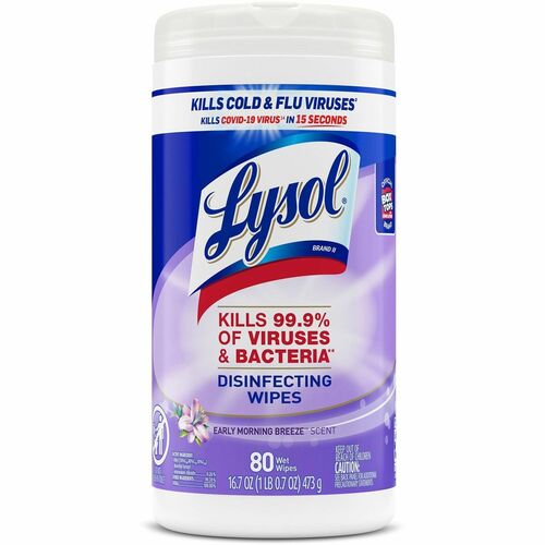 Lysol Early Morning Breeze Disinfecting Wipes - For Multipurpose, Multi Surface - Early Morning Breeze Scent - 80 / Canister - 1 Each - Disinfectant, Pre-moistened, Anti-bacterial - White