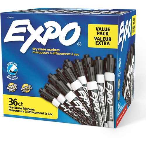 Expo Low-Odor Dry Erase Chisel Tip Markers - Black - 36/box - Dry Erase Markers - SAN1920940
