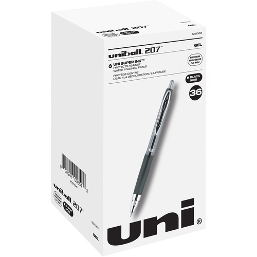 uni-ball 207 Retractable Gel Pens - Medium Pen Point - 0.7 mm Pen Point Size - Refillable - Retractable - Black Pigment-based Ink - 36 / Pack