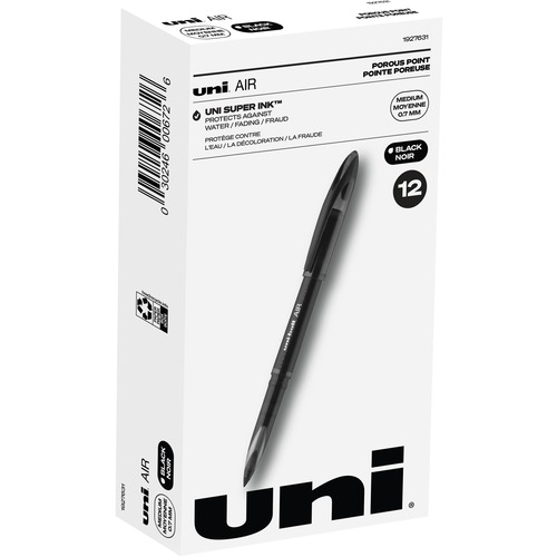 uni® Air Porous Point Pen - Medium Pen Point - 0.7 mm Pen Point Size - Conical Pen Point Style - Black - Black Barrel - 1 Dozen