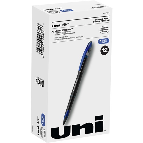 uni® Air Porous Point Pen - Medium Pen Point - 0.7 mm Pen Point Size - Conical Pen Point Style - Blue Hybrid Ink - Black Barrel - 1 Dozen