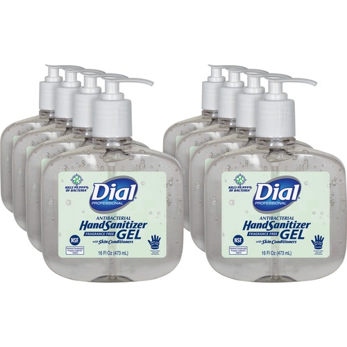 Dial Professional Hand Sanitizer - 16 fl oz (473.2 mL) - Pump Bottle Dispenser - Kill Germs, Bacteria Remover - Hand - Clear - Fragrance-free, Dye-free - 8 / Carton