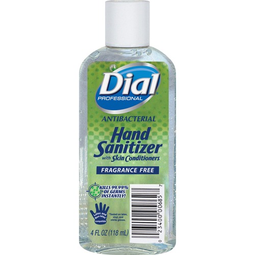 Dial Professional Hand Sanitizer - 4 fl oz (118.3 mL) - Flip Top Bottle Dispenser - Kill Germs, Bacteria Remover - Hand - Clear - Fragrance-free, Dye-free - 24 / Carton