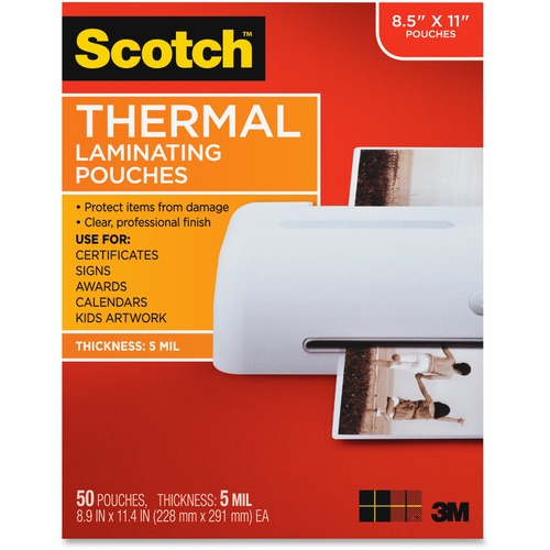 Scotch Thermal Laminating Pouches - Laminating Pouch/Sheet Size: 8.90" Width x 11.40" Length x 5 mil Thickness - Glossy - for Photo, Document, Schedule, Presentation, Phone List, Certificate, Sign, Award, Calendar, Artwork - Double Sided, Photo-safe - Cle