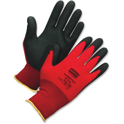 NORTH NorthFlex Red XL Work Gloves - Polyvinyl Chloride (PVC) Coating - 10 Size Number - X-Large Size - Red, Black - Soft, Flexible, Lightweight, Comfortable, Firm Wet Grip, Knit Wrist - For Manufacturing, Construction, Agriculture, Municipal Service, Gen