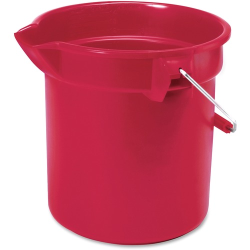 Rubbermaid Commercial Brute 10-quart Utility Bucket - 2.50 gal - Heavy Duty, Rust Resistant, Bend Resistant, Handle - 10.2" - Steel, High-density Polyethylene (HDPE) - Red, Nickel, Chrome - 1 Each