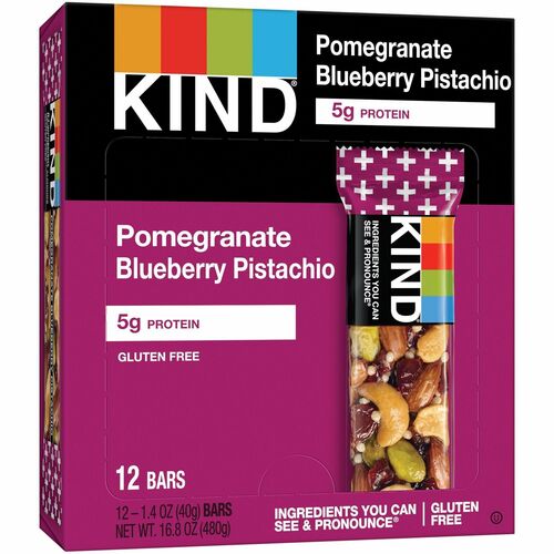 KIND Pomegranate Blueberry Pistachio Nut Bars - Gluten-free, Cholesterol-free, Individually Wrapped, Sodium-free, Non-GMO - Pomegranate Blueberry Pistachio - 1.40 oz - 12 / Box