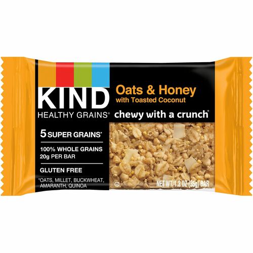 KIND Oats & Honey with Toasted Coconut Healthy Grains Bars - Cholesterol-free, Non-GMO, Individually Wrapped, Trans Fat Free, Gluten-free, Low Sodium - Oats & Honey with Toasted Coconut - 1.20 oz - 12 / Box