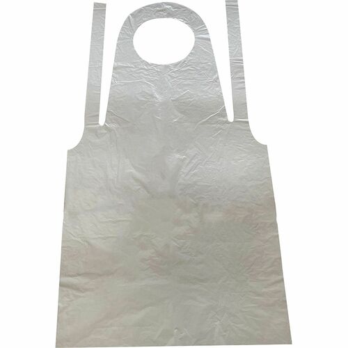 Genuine Joe 50" Disposable Poly Apron - Polyethylene - For Food Service, Manufacturing - White - 100 / Pack