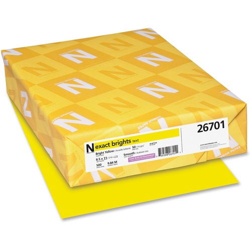 Exact Brights® Smooth Colored Paper - Yellow - Letter - 8 1/2" x 11" - 50 lb Basis Weight - Smooth - 500 / Pack - Printable, Lignin-free, Acid-free, Elemental Chlorine-free - Bright Yellow