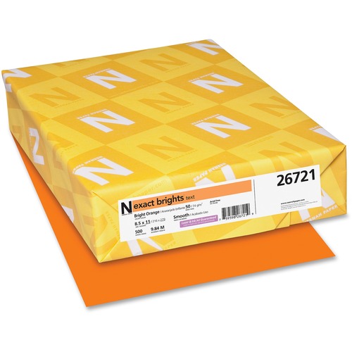 Exact Brights® Smooth Colored Paper - Orange - Letter - 8 1/2" x 11" - 50 lb Basis Weight - Smooth - 500 / Pack - Printable, Lignin-free, Acid-free, Elemental Chlorine-free - Bright Orange