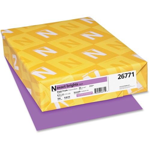 Exact Brights® Smooth Colored Paper - Purple - Letter - 8 1/2" x 11" - 50 lb Basis Weight - Smooth - 500 / Pack - Printable, Lignin-free, Acid-free, Elemental Chlorine-free - Bright Purple