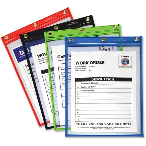 C-Line Super Heavyweight Plus Shop Ticket Holder, Stitched - Both Sides Clear, Assorted Colors, 9 x 12, 20/BX, 50920