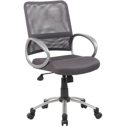 Boss Mesh Back Chair - Charcoal Gray Mesh Seat - Chrome, Black Pewter Frame - 5-star Base - Charcoal Gray - 1 Each