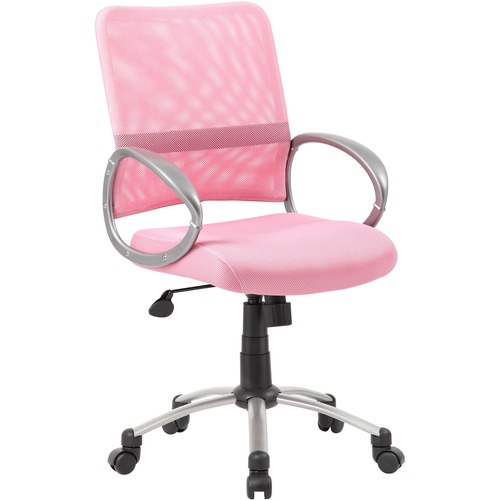 Boss Mesh Back Chair - Pink Mesh Seat - Chrome, Black Pewter Frame - 5-star Base - Pink - 1 Each
