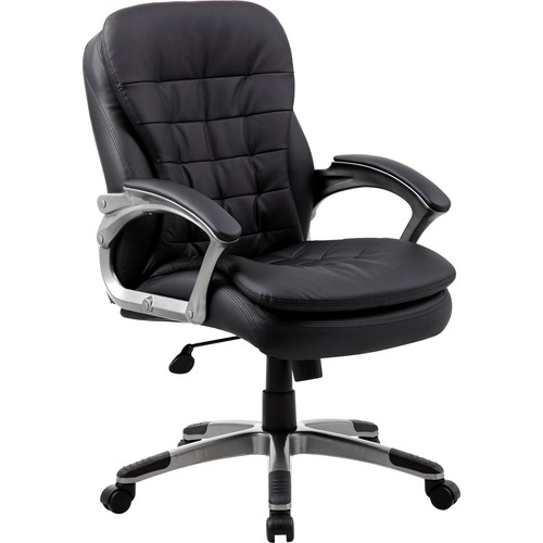 Boss Executive Plush Chair - Vinyl, Plush Seat Material - Mid Back - Black - 1 Each