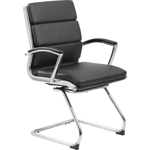 Boss Contemporary Executive Guest Chair In Caressoft Plus - Black Vinyl Seat - Cantilever Base - Black - 1 Each